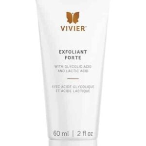 The image shows a white tube labeled "VIVIER EXFOLIANT FORTE with Glycolic Acid and Lactic Acid" against a plain background, capacity 60 ml, 2 fl oz.