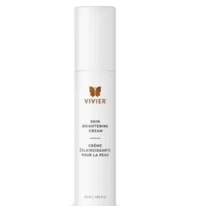 This is an image of a Vivier skin brightening cream container, white with brown and black text, formatted bilingually in English and French.